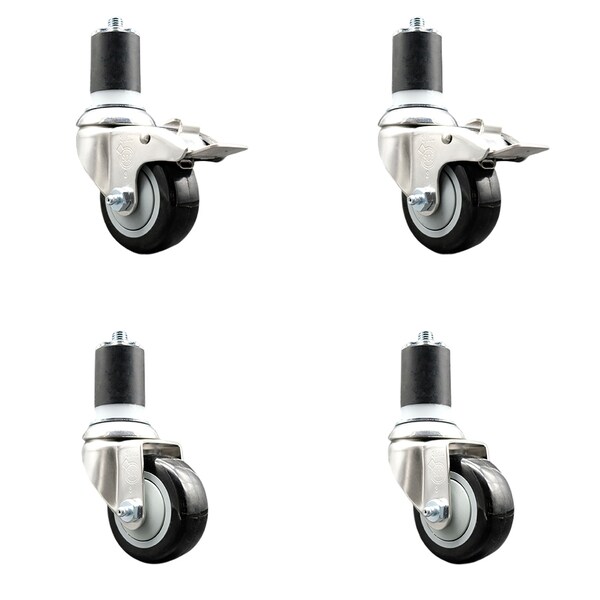Service Caster 3 Inch 316SS Black Poly Swivel 1-3/4 Inch Expanding Stem Caster Lock Brake, 2PK SS316TTLEX20S314-PPUB-BLK-2-S-2-134 - main